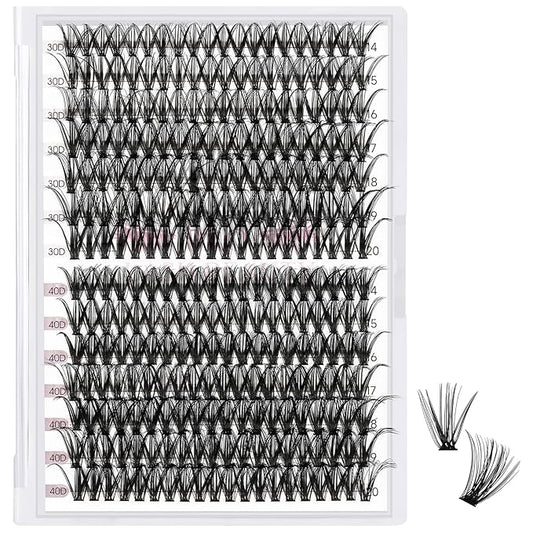 280 Pcs Individual Lashes 30D+40D Mixed Lash Clusters 14 Rows Cluster Lashes that Look Like Eyelash Extensions DIY Lash Extension Self Application At Home (30+40-D-14-20mix)