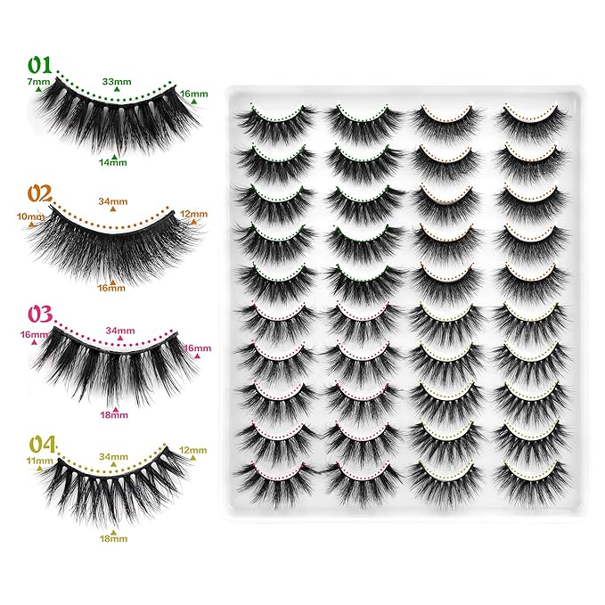 Lanflower Fake Eyelashes Natural Look Dramatic 3D Lashes Pack Faux Mink 20 Pairs 4 Styles