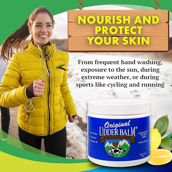 Original Udder Balm (NOT Cream or Lotion Body Moisturizing and Soothing for Dry, Cracked, Flaky, Rough Skin, 16 oz Pump Jar, Lemon Scent with Pump