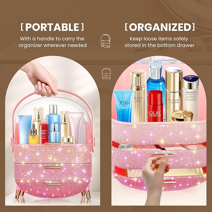 Teen Girls Gift Makeup Organizer,Skincare Organizer Jewelry Storage,Cosmetics Storage and Display Case,Make Up Holders and Organizers for Countertop,Bathroom Organizer (PearlPink)