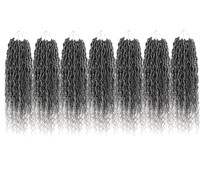 Aipin Goddess Locs Crochet Hair 14 Inch Boho River Locs Hippie Locs Wavy Crochet With Curly Hair In Middle And Ends Braids Hair Extensions (7Packs,14 inch, TGray)