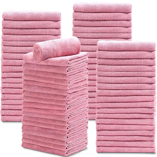 Newwiee 72 Pack Microfiber Bleach Proof Towels Bulk for Salon 18 x 30 Inch Dry Lint Free Hair Drying Hand Towels for Hair, Gym, Bath, Spa, Shaving, Barber(Pink)