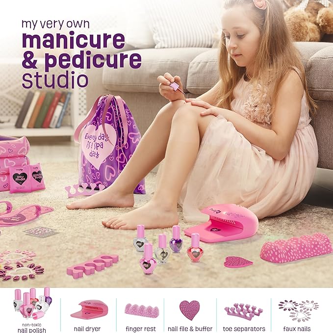 Pretty Me Spa Day Kit for Girls - Kids Manicure Pedicure Gift Set for Ages 5 to 10 - Girl Gifts - Kid Foot and Nail Kits - 6 Years Old Birthday Ideas - Children Toys Age 6-8 5-7
