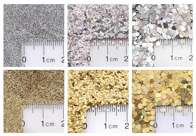 (6PK) - Holographic Gold & Silver Glitter Kit - Solvent Resistant & Great for Nail Art Polish, Gels, Acrylics Supplies - Quality Glitter Made in the USA! - (60 Grams)