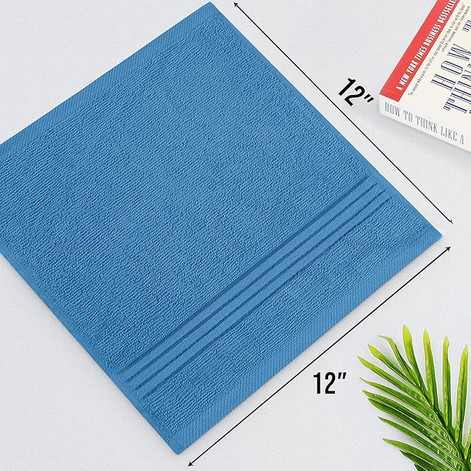 Utopia Towels 12 Pack Premium Wash Cloths Set, 12 by 12 Inches, 100% Cotton Ring Spun, Highly Absorbent and Soft Feel Washcloths for Bathroom, Spa, Gym, and Face, Electric Blue