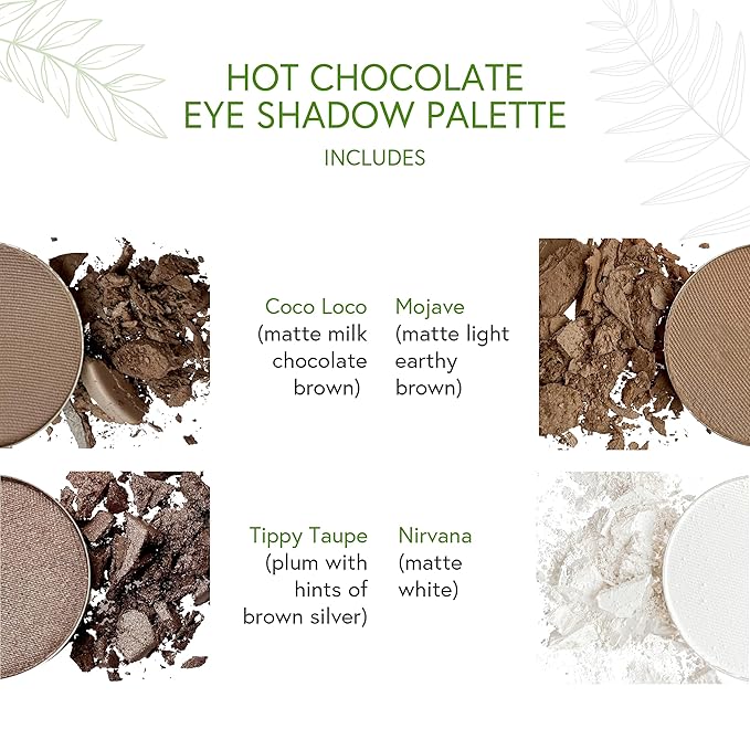 Honeybee Gardens Hot Chocolate Eye Shadow Palette, Clean and Bold, 4 Highly Pigmented Colors With Long Lasting Luxe Finish, Vegan, Cruelty-Free, Gluten-Free, and Paraben-Free, Net Wt 1.3g Each