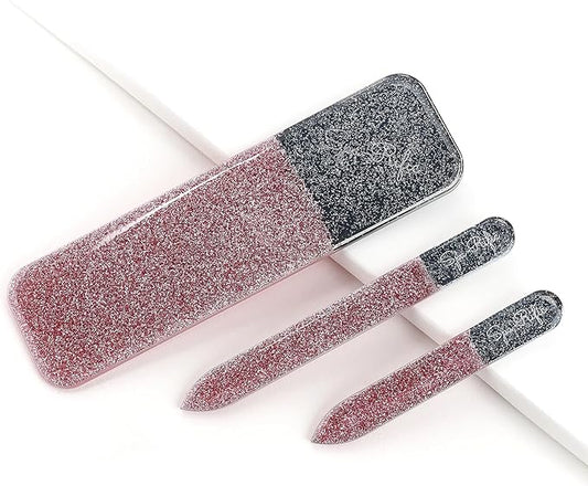 Spa-Rific 3pc Nano File Set: Professional Heavy Duty Glass Nail Files with Case Kit - Reusable Crystal Fingernail Manicure and Pedicure Tools for Men, Women, and Adults - Rose Shimmer
