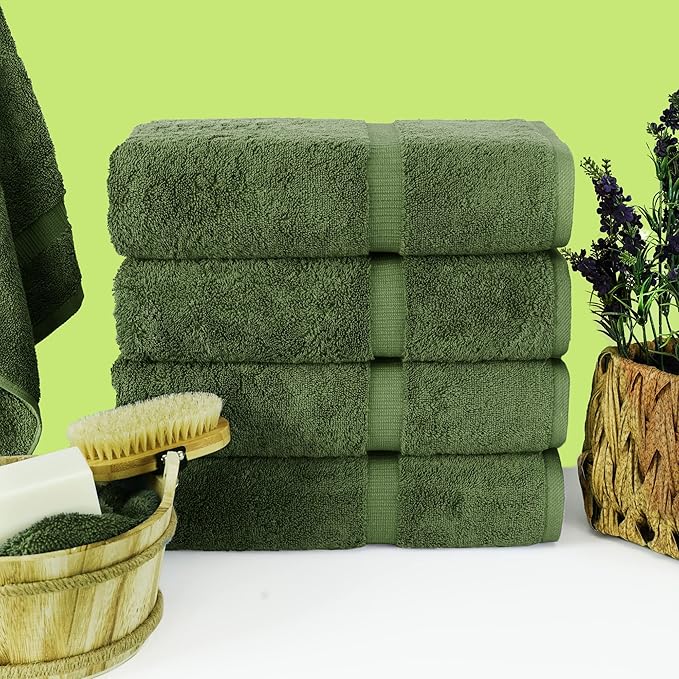 Chakir Turkish Linens Premium Cotton Absorbent Turkish Towels (Bath Towel - Set of 4, Moss)