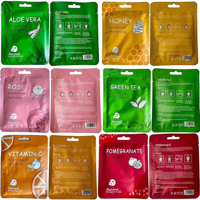 Facial Mask Sheet,Face Mask Skin Care Bulk Pack,Hydrating Spa Face Mask For Sensitive Skin, Facial Masks Sets For Women/Teen Girls (18-Packs)