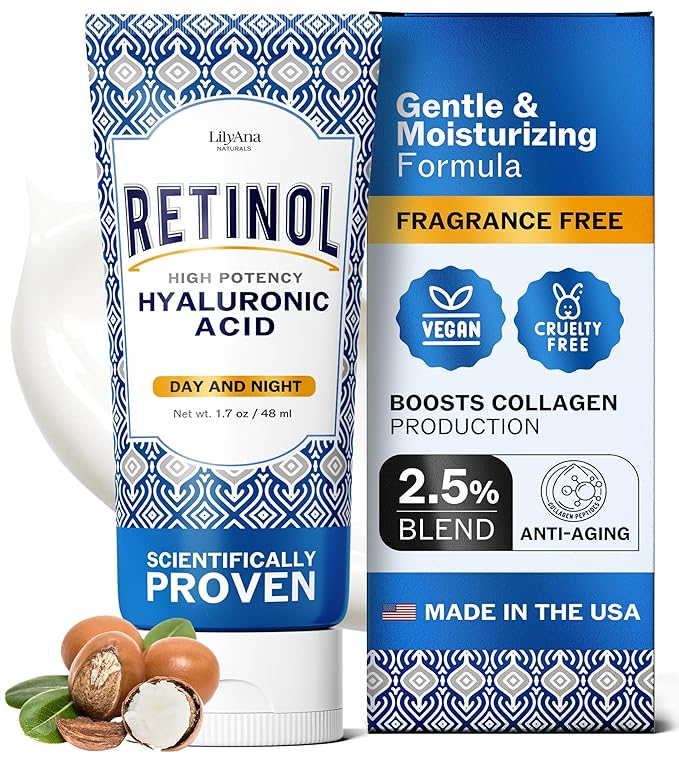 LilyAna Naturals Anti Aging Retinol Face Cream for Women – Wrinkle & Neck Cream for Firming, Retinol Moisturizer for Face with Hyaluronic Acid, Hydrating Night Cream for Fine Lines, Collagen Boost