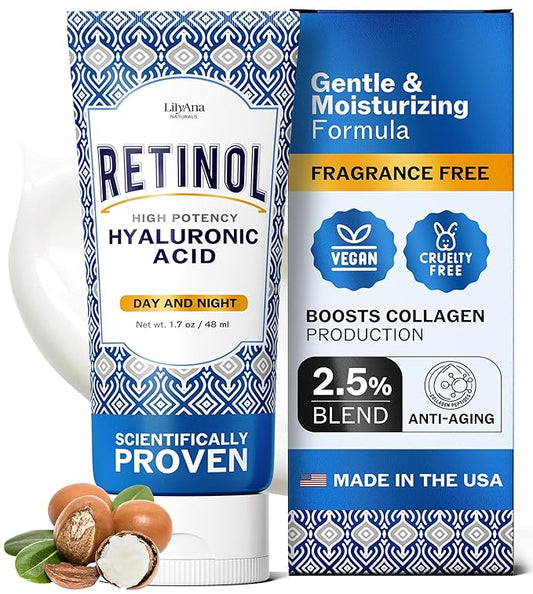 LilyAna Naturals Anti Aging Retinol Face Cream for Women – Wrinkle & Neck Cream for Firming, Retinol Moisturizer for Face with Hyaluronic Acid, Hydrating Night Cream for Fine Lines, Collagen Boost