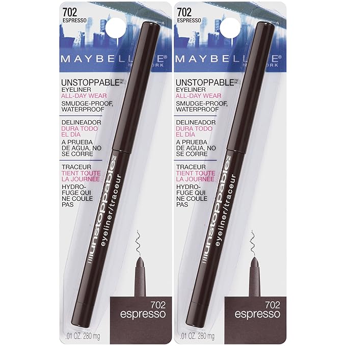 MAYBELLINE Unstoppable Waterproof Mechanical Brown Eyeliner, Espresso, 2 Count (Pack of 2)