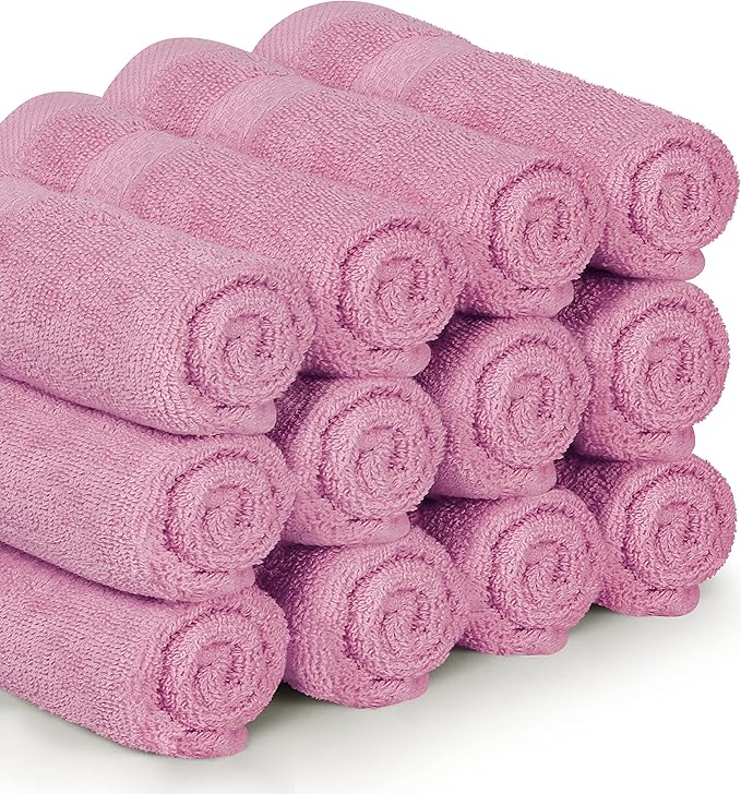 Utopia Towels 12 Pack Premium Wash Cloths Set, 12 by 12 Inches, 100% Cotton Ring Spun, Highly Absorbent and Soft Feel Essential Washcloths for Bathroom, Spa, Gym, and Face, Pink