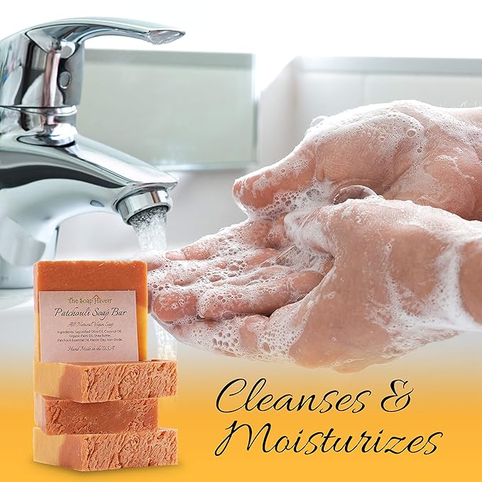 Patchouli Soap Bar - 4 Large 4.5 oz Bars. Handmade in USA with 100% Natural, Non-GMO ingredients