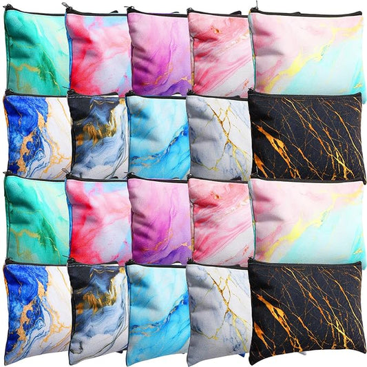 Eccliy 20 Pcs Marble Makeup Bag Cosmetic Bag Canvas Gifts Marble Themed Accessories for Girls Toiletry Pouch with Zipper for Women Party Shopping Home Travel, 9 x 7 Inch