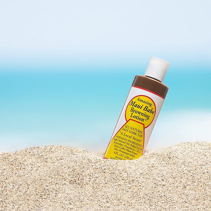 Maui Babe Tanning Lotion Set – 8oz Browning & After Sun Lotion with Makeup Bag – Outdoor Sun Tan Enhancer & Moisturizer