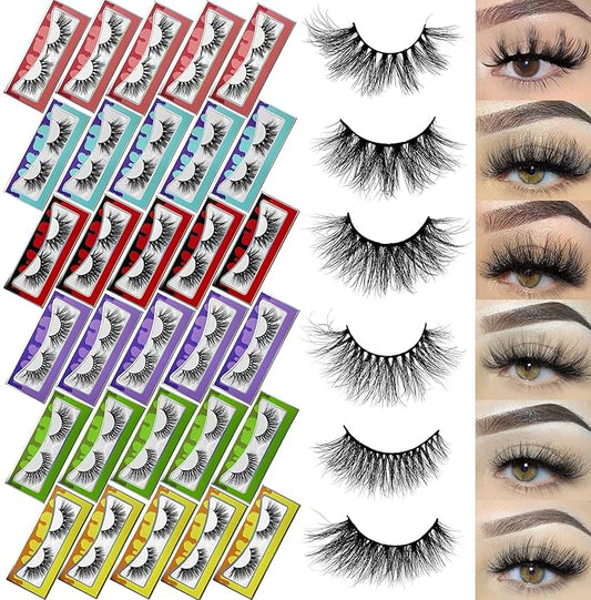 Mink Lashes Bulk Ninglash 30 Pack 6 Styles Eyelashes, 15-22mm Real Mink EyeLashes, Thick HandMade Full Strip Lashes, Crueltyl Free Fluffy Lash, 30 Pairs 5D Mink Lashes wholesale