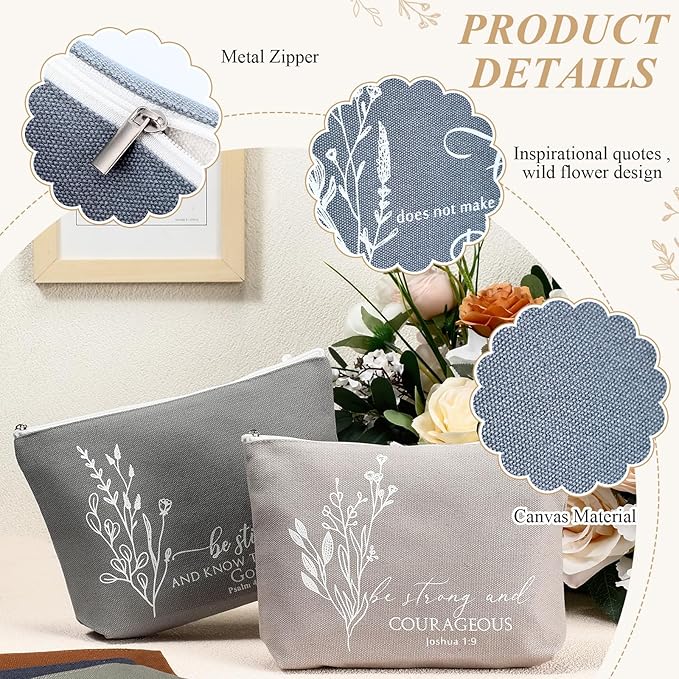 10Pcs Christian Gifts for Women Religious Cosmetic Bags Inspirational Bible Verse Pencil Pouch Canvas Makeup Bags Bulk with Zipper for Mother Sister Church Favors