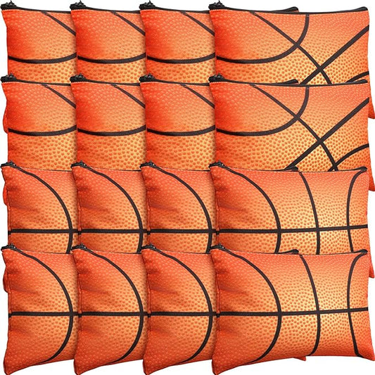 Eccliy 20 Pcs Basketball Makeup Bags Bulk Sport Team Gifts Basketball Cosmetic Bag Accessories for Women Toiletry Zipper Pouch Travel Canvas Gifts Stuff for Party Team Players Lover