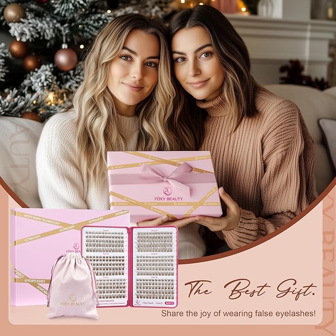 Lash Clusters Kit with Bond and Seal Brown Lash Clusters For Mature Eyes Lash Extension Kit with Eyelid Wipes Brush Eyelash Extension Kit with Drawstring Bag Mocha Mousse lashes Gift Set For Women