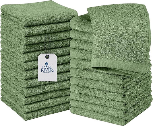 DAN RIVER 100% Cotton Washcloths 24 Pack Premium Quality Face and Body Cloth, Quick Dry Essential Towels for Bathroom, Hand, Kitchen & Cleaning, Baby Washcloths | 12X12 in | 400 GSM | Sage Green