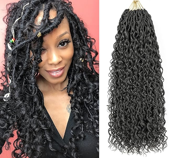 Aipin Long New Goddess Locs Crochet Hair 22 Inch Boho River Locs Hippie Locs Wavy Crochet With Curly Hair In Middle And Ends Braids Hair Extensions (8 Packs,22 inch, 1B)
