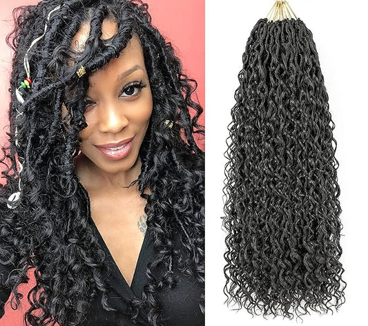 Aipin Long New Goddess Locs Crochet Hair 22 Inch Boho River Locs Hippie Locs Wavy Crochet With Curly Hair In Middle And Ends Braids Hair Extensions (8 Packs,22 inch, 1B)