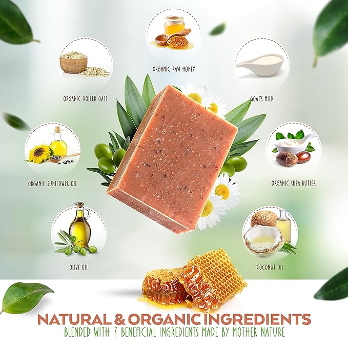 Aspen Kay Naturals Handmade Oatmeal Soap Bar for Face & Body – Made with Organic Raw Honey, Goats Milk, Organic Shea Butter - Exfoliating Soap – For All Skin Types - Made in the USA 4.5 oz