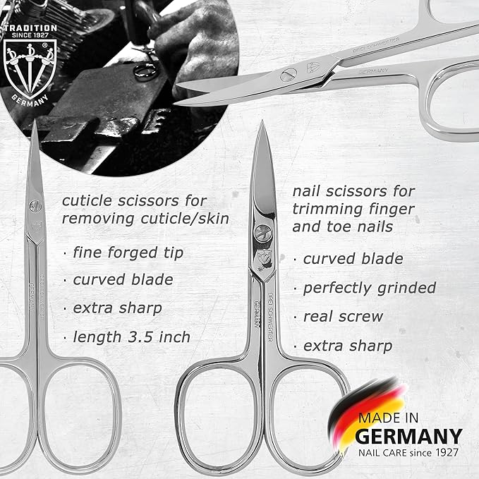 3 Swords Germany – brand quality 8 piece manicure pedicure grooming kit set for professional nail care with synthetic leather case black - Made in Germany