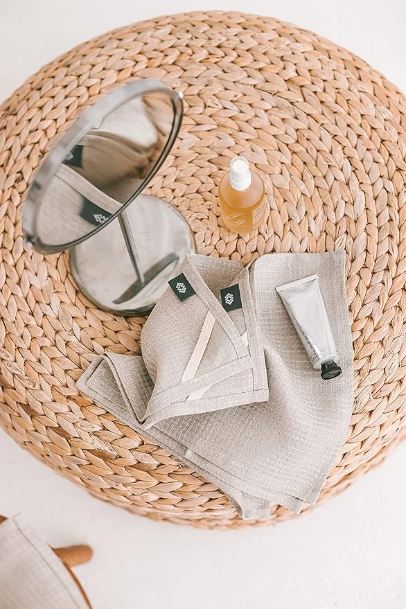 Waffle Washcloths for Bathroom - Pure 100% Flax Linen Washcloths 4-Pack 10x10 inch Linen Face Cloths - Waffle Weave Cleaning Cloths, Exfoliating Face Towel for Women