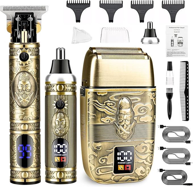 Electric Shaver Razor，T-Blade Beard Trimmer Nose Hair Trimmer Shaver Set,Cordless RechargeableBarber Clippers,Professional Hair Clippers Kit with LCD for Men