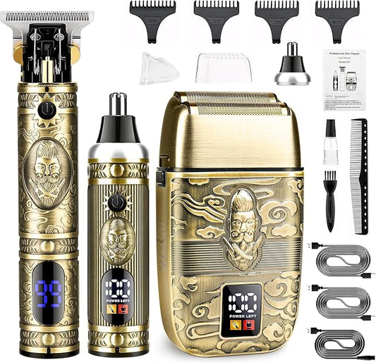 Electric Shaver Razor，T-Blade Beard Trimmer Nose Hair Trimmer Shaver Set,Cordless RechargeableBarber Clippers,Professional Hair Clippers Kit with LCD for Men