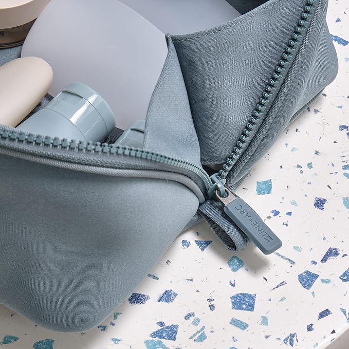 LINE+ARC Machine-Washable Neoprene Toiletry Bag (Granite) Modern Gray Heather Dopp Kit Soft Insulation Cosmetics Makeup Travel Skincare Shaving Large Case Men Women Overnight Easy-to-Clean