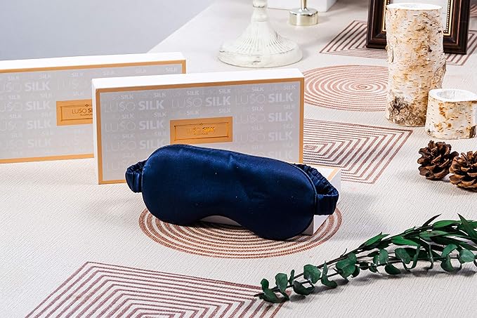 LUSSO 21mm 100% Pure Mulberry Silk Sleep Mask, 100% Silk Inside Out, Super Soft, Anti-Aging, Blue