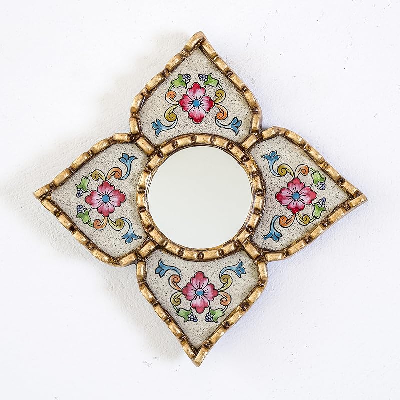 Small Accent Wall Mirror set of 3 - Decorative Vintage mirrors of 6" for wall decor, Peruvian Mirrors Vanity with bronze leaf 'Miraflores'