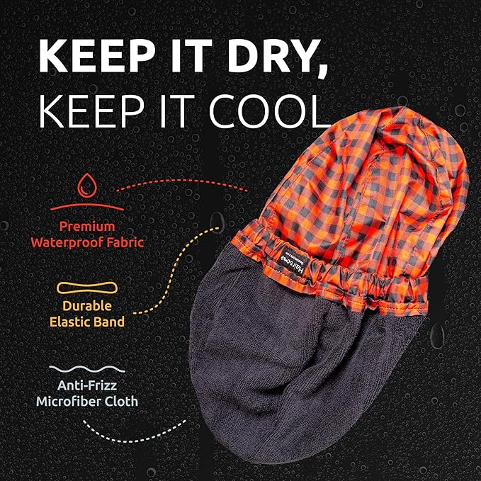 Men Shower Cap For dreadlocks, braids, curls, locs, curly Hair. Waterproof, Reusable, Large shower cap for mens hair. Terry cloth lined, elevated, sleek looking shower caps (Black Camouflage)