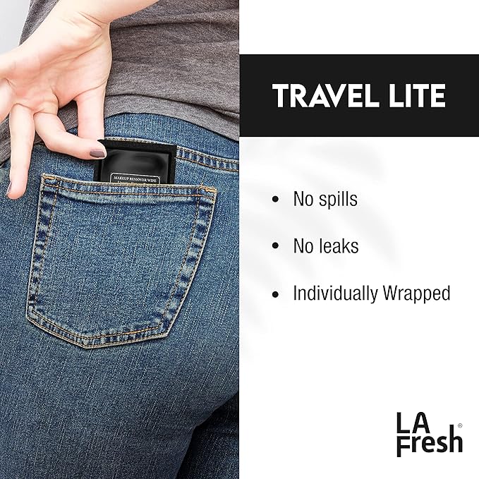 La Fresh Hotel Premium Paraben-Free Makeup Remover Wipes - Black, Light Flora Scent 8x6" Wet Wipes - 50 Wipes, Travel Essentials