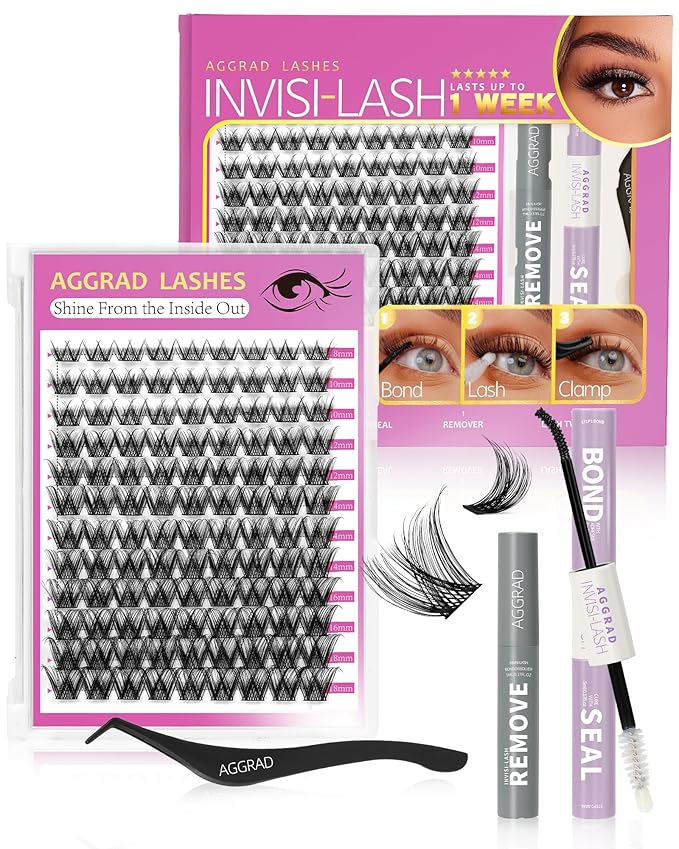 Aphrodite Lash Clusters Kit 8-18mm Fluffy Volume Eyelashes Cluster Extension Kit D Curl Individual DIY False Lash Extension Kit with Lash Bond and Seal, 0.05mm Thin Invisible Black Lash Band