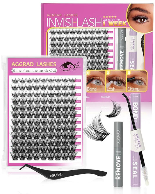 Aphrodite Lash Clusters Kit 8-18mm Fluffy Volume Eyelashes Cluster Extension Kit D Curl Individual DIY False Lash Extension Kit with Lash Bond and Seal, 0.05mm Thin Invisible Black Lash Band