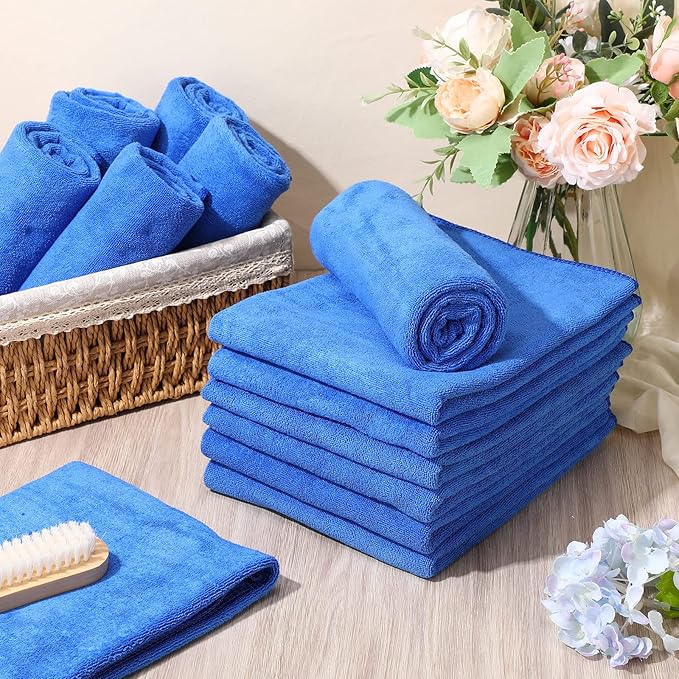 Newwiee 72 Pack Microfiber Bleach Proof Towels Bulk for Salon 18 x 30 Inch Dry Lint Free Hair Drying Hand Towels for Hair, Gym, Bath, Spa, Shaving, Barber(Blue)