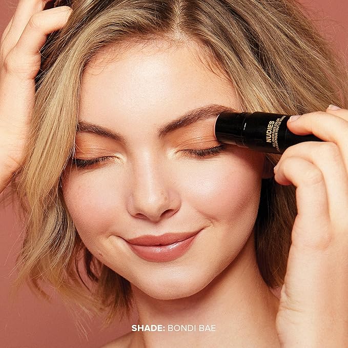 Nudestix Nudies Matte Cream Bronzer 3-in-1 All Over Face Colour for Face, Eyes, and Lips w/Blending Brush (Bondi Bae)