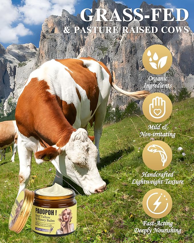 Beef Tallow for Skin - Whipped Tallow Balm with Manuka Honey, Handmade Moisturizer for Sensitive Skin (Lavender)