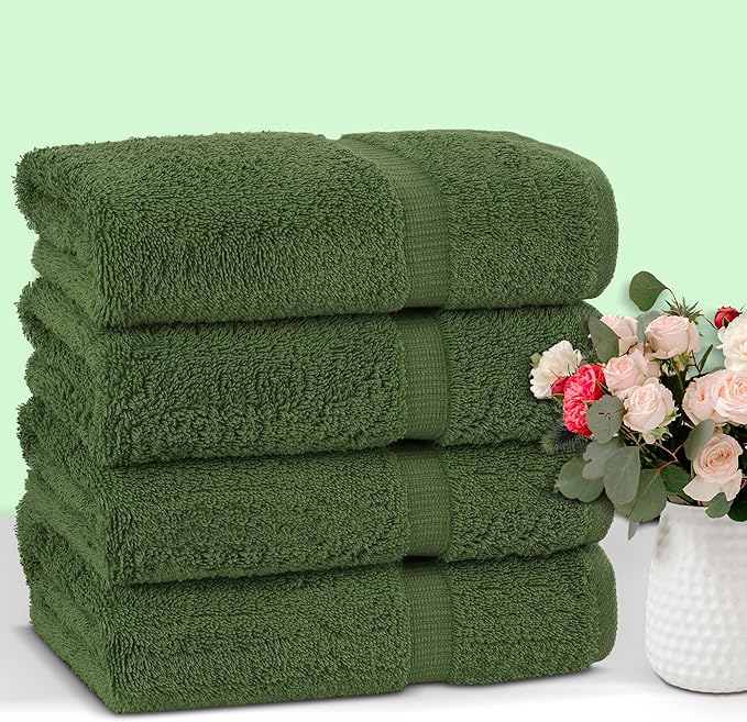 Chakir Turkish Linens Premium Cotton Absorbent Turkish Towels (Bath Towel - Set of 4, Moss)