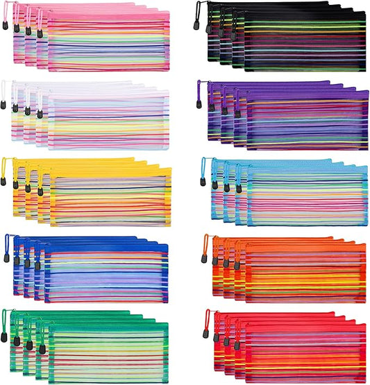 JARLINK 40 Pack 10 Colors Zipper Mesh Pouch, Storage Pencil Pouches, Multipurpose Pencil Pouch Bulk for School and Office Supplies, Cosmetics Travel Accessories, Multicolor