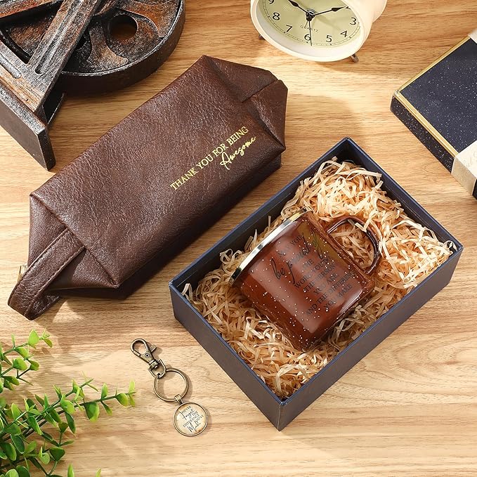 Dandat 3 Pcs Thank You Gift for Men Employee Appreciation Gift Leather Toiletry Bag 12 oz Inspirational Enamel Mug Motivational Keychain May You Be Proud Sign for Coach Men Teacher Male Staff (Brown)