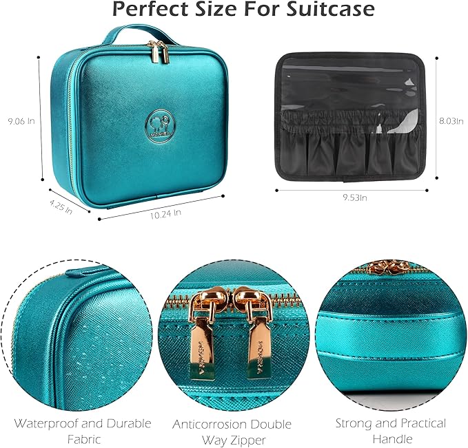 MOMIRA Travel Makeup Bag Cosmetic Bag Makeup Organizer Bag with Lighted Mirror, Adjustable Brightness in 3 Color Scenarios, Waterproof Makeup Train Case, Gift for Women - Brilliant Blue