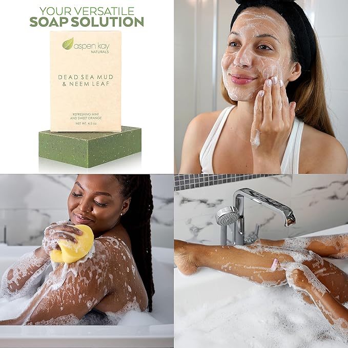 Aspen Kay Naturals Handmade - Dead Sea Mud and Neem Soap Bar for Face & Body (6 Pack)- Natural and Organic Ingredients – For All Skin Types – Made in the USA 4.5 oz Per Bar