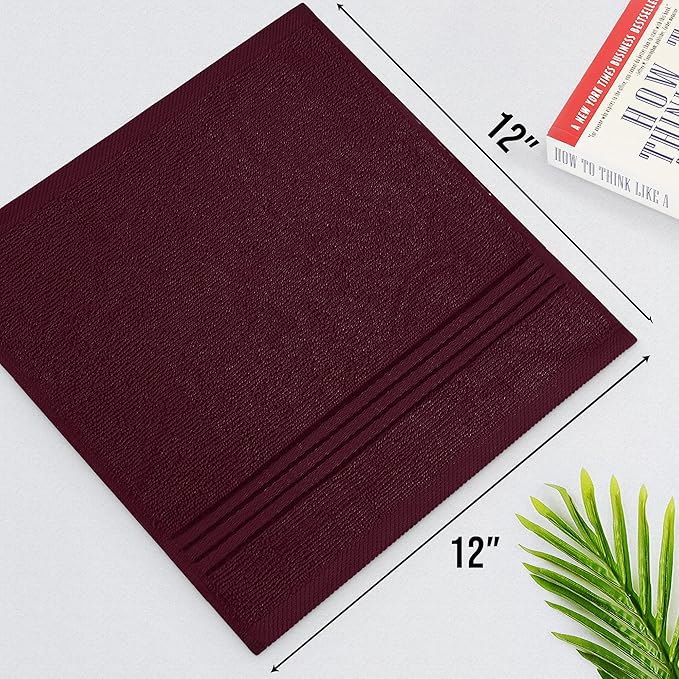 Utopia Towels - Luxury Wash Cloths Set (12 x 12 Inches) 600 GSM 100% Cotton Ring Spun, Highly Absorbent and Soft Feel Washcloths for Bathroom, Spa, Gym, and Face Towel (Burgundy) (216 Pack)