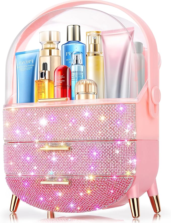 Teen Girls Gift Makeup Organizer,Skincare Organizer Jewelry Storage,Cosmetics Storage and Display Case,Make Up Holders and Organizers for Countertop,Bathroom Organizer (PearlPink)