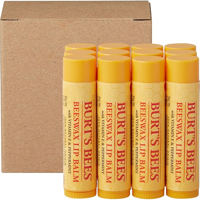 Burt's Bees Lip Balm - Original Beeswax 12 Count Pack in Bulk, Lip Moisturizer With Responsibly Sourced Beeswax, Tint-Free, Natural Origin Conditioning Lip Treatment, 12 Tubes, 0.15 oz
